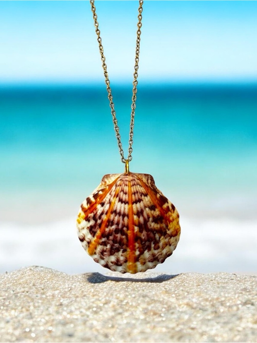 Genuine Orange & Purple Scallop Shell Necklace